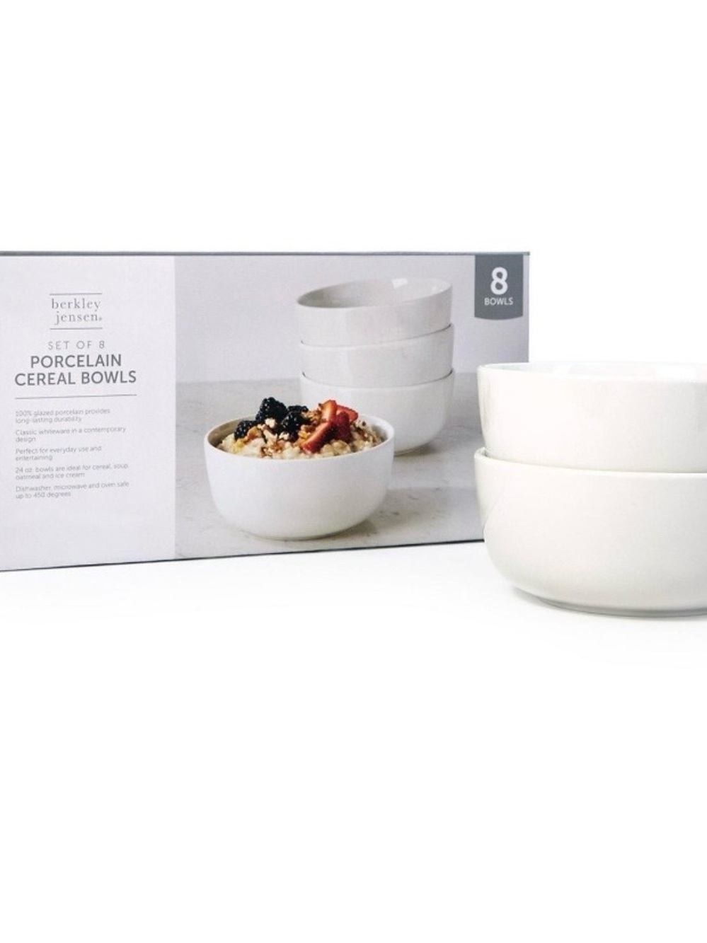 Berkley Jensen Porcelain Cereal Bowls in White - Set of 8